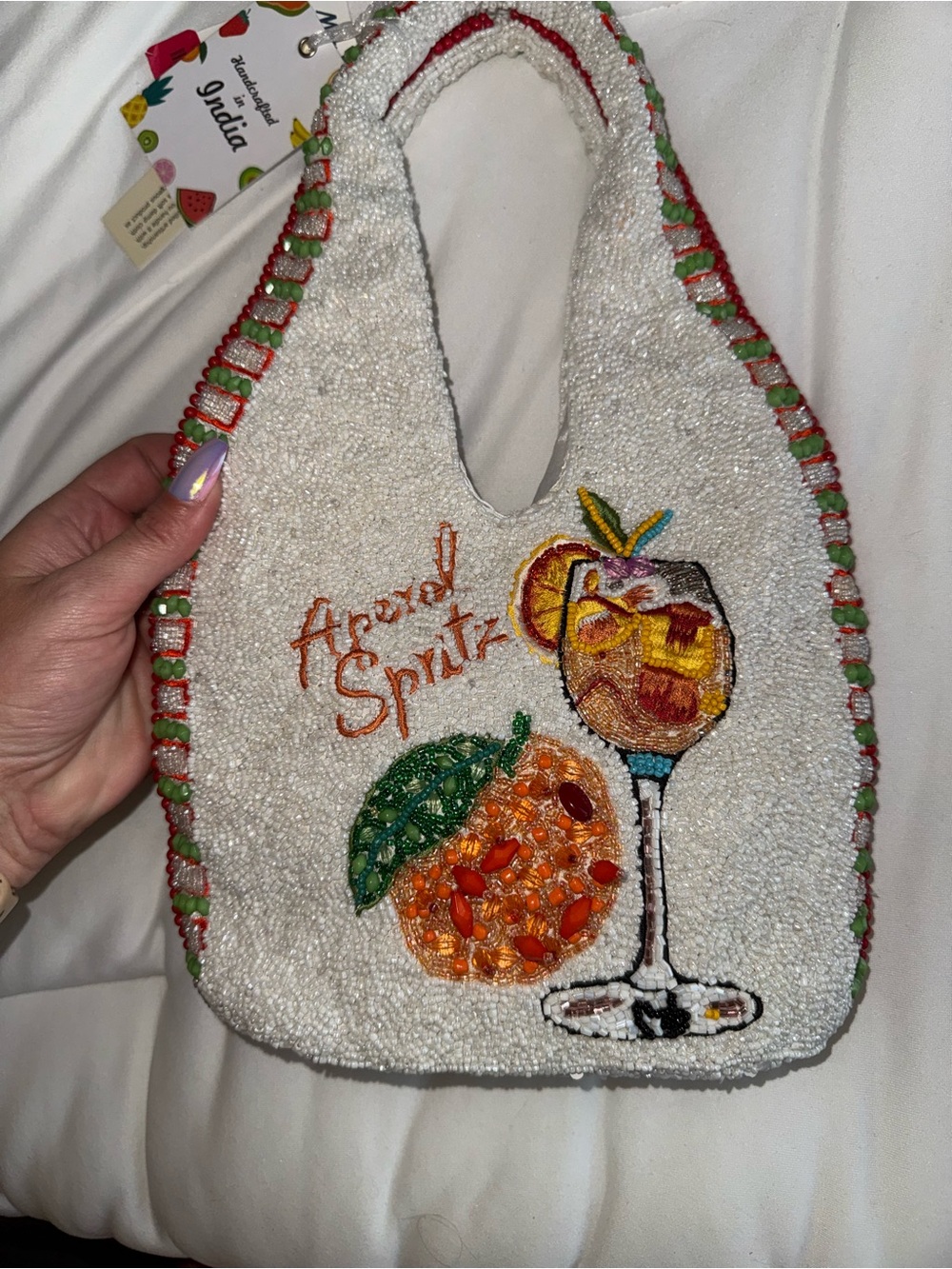 Aperol Spritz Beaded Shoulder Bag Handmade in India New With Tags - Picture 2 of 11